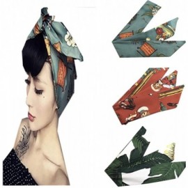 Headbands 3 Pcs Vintage Women Headband Boho Wire Band Cotton Floral Printed Turban Hair Wrap Retro Hairband - CG1855OA5CN $17.67