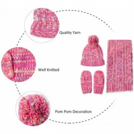 Skullies & Beanies Knitted Beanie Gloves & Scarf Winter Set Warm Thick Fashion Hat Mittens 3 in 1 Cold Weather For Women - C3...