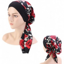 Skullies & Beanies Women Vintage Silky Turbans Bonnet Elastic Wide Band Multifunction Printing Hat Chemo Hair Loss Cap - 3 Pa...