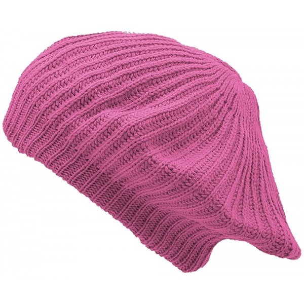 Berets Basic Cable Knit French Beret - Fuschia - CJ18CM6ECR0 $8.85