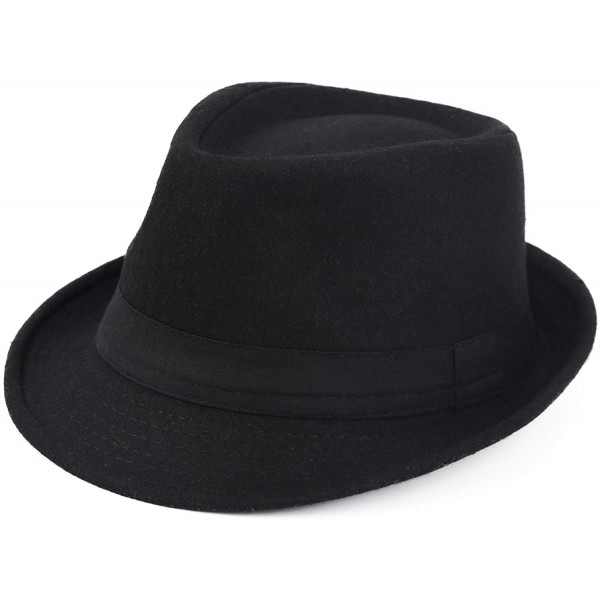 Fedoras Unisex Classic Trilby Fedora Hat - Black - C418KWSSGXY $10.07