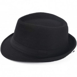 Fedoras Unisex Classic Trilby Fedora Hat - Black - C418KWSSGXY $10.07