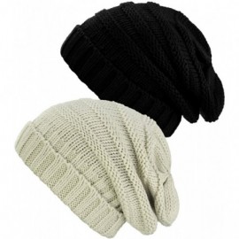 Skullies & Beanies Oversized Baggy Slouchy Thick Winter Beanie Hat - 2 Pack- Black/Beige - C91869K9N74 $17.20