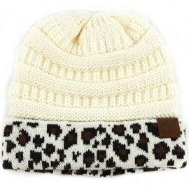 Skullies & Beanies Women Classic Solid Color with Leopard Cuff Beanie Skull Cap - A Ivory - C018XURZ9A8 $15.09