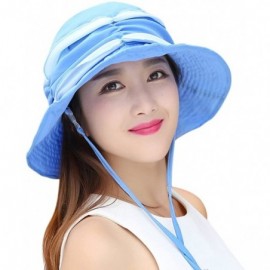 Sun Hats Womens Summer Veil Wide Brim Hats Chiffon Foldable Bucket Hat UPF 50+ - Sky Blue - CL12I2P9WGJ $13.64