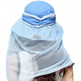 Sun Hats Womens Summer Veil Wide Brim Hats Chiffon Foldable Bucket Hat UPF 50+ - Sky Blue - CL12I2P9WGJ $13.64