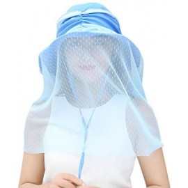 Sun Hats Womens Summer Veil Wide Brim Hats Chiffon Foldable Bucket Hat UPF 50+ - Sky Blue - CL12I2P9WGJ $13.64