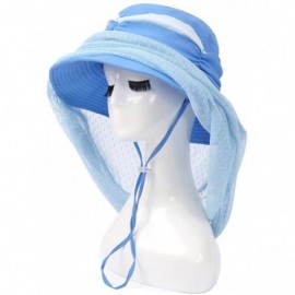 Sun Hats Womens Summer Veil Wide Brim Hats Chiffon Foldable Bucket Hat UPF 50+ - Sky Blue - CL12I2P9WGJ $13.64