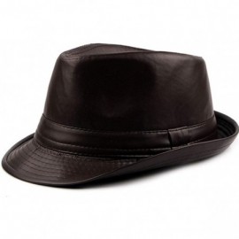 Fedoras PU Leather Trilby Fedoras Panama Jazz-Hat Short Brim Bowler Hat - Coffee - C518ME9XY9D $26.26