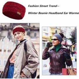 Cold Weather Headbands Womens Winter Warm Beanie Headband Skiing Cable Knit Cap Ear Warmer Headbands - Wine Red - CM18LZMU97K...