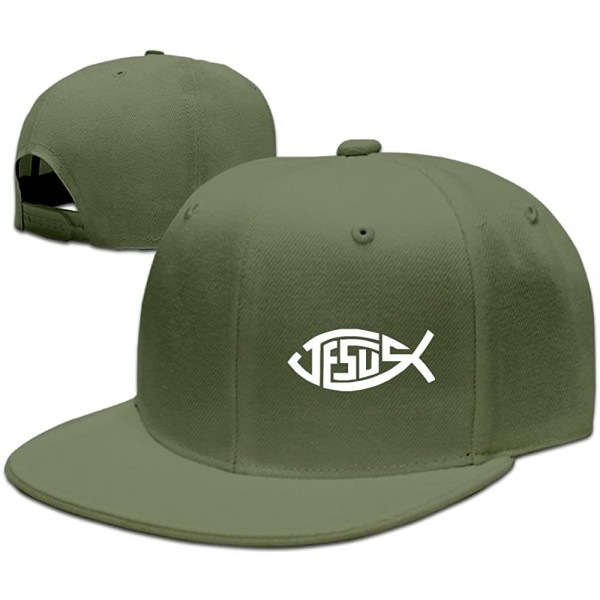 Baseball Caps Jesus Christian Fishs Unisex Snapback Adjustable Flat Bill Baseball Cap ForestGreen - CA18E237IA0 $10.92