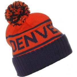 Skullies & Beanies USA Favorite City Cuff Cable Knit Winter Pom Pom Beanie Hat Cap - Denver - Orange - CU126ZPFIIJ $11.30