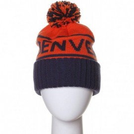 Skullies & Beanies USA Favorite City Cuff Cable Knit Winter Pom Pom Beanie Hat Cap - Denver - Orange - CU126ZPFIIJ $11.30