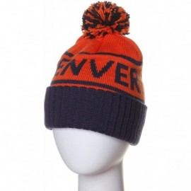 Skullies & Beanies USA Favorite City Cuff Cable Knit Winter Pom Pom Beanie Hat Cap - Denver - Orange - CU126ZPFIIJ $11.30