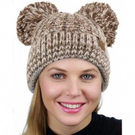 Skullies & Beanies 2 Ear Pom Pom Cable Knit Soft Stretch Cuff Skully Beanie Hat - 2 Tone Brown - CP18AUTY9QU $17.40