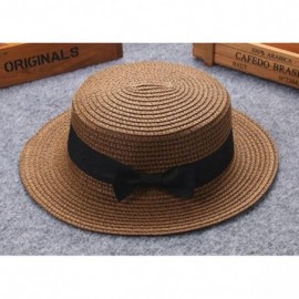 Sun Hats Women Hats-2018 Summer Solid Color Bowknot UV Protection Visor Beach Cap - Coffee - CL18DZRNG7K $11.63