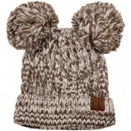 Skullies & Beanies 2 Ear Pom Pom Cable Knit Soft Stretch Cuff Skully Beanie Hat - 2 Tone Brown - CP18AUTY9QU $17.40