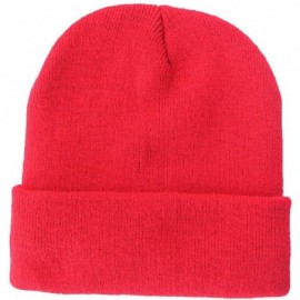 Skullies & Beanies 100% Acrylic Winter Cuffed Beanie with Soft Lining Adult Size for Men and Women - Red - C818K2NRDGD $13.24