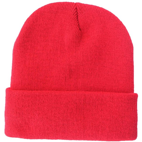 Skullies & Beanies 100% Acrylic Winter Cuffed Beanie with Soft Lining Adult Size for Men and Women - Red - C818K2NRDGD $13.24