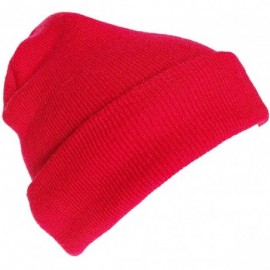 Skullies & Beanies 100% Acrylic Winter Cuffed Beanie with Soft Lining Adult Size for Men and Women - Red - C818K2NRDGD $13.24