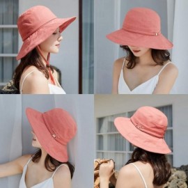 Sun Hats Womens UPF50+ Linen/Cotton Summer Sunhat Bucket Packable Hats w/Chin Cord - 00016_red(with Face Shield) - CW196A9R58...