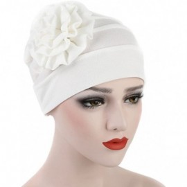 Skullies & Beanies Women's Floral Muslim Hijab Cap Solid Color Stretch Chemo Turban Hat Head Scarf - White - CZ187TKL28U $6.46
