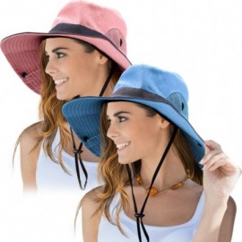 Sun Hats 2 Pieces Women's Outdoor Sun Hat UV Protection Foldable Mesh Wide Brim Beach Fishing Cap - Pink- Sky Blue - C718SM2W...