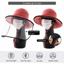 Sun Hats Womens UPF50+ Linen/Cotton Summer Sunhat Bucket Packable Hats w/Chin Cord - 00016_red(with Face Shield) - CW196A9R58...