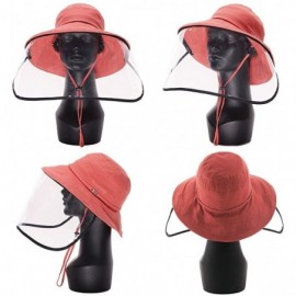 Sun Hats Womens UPF50+ Linen/Cotton Summer Sunhat Bucket Packable Hats w/Chin Cord - 00016_red(with Face Shield) - CW196A9R58...