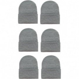 Skullies & Beanies Wholesale 6 PCS Unisex Knit Long Cuff Ski Solid Plain Beanie Cap - Light Grey - CJ12MYMY0GT $16.67