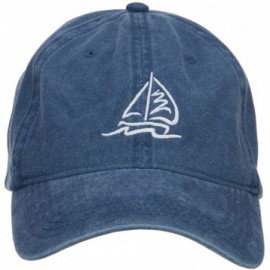 Baseball Caps Sailboat and Wave Embroidered Pigment Dyed Cap - Navy - CM126E5S1HP $24.48