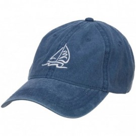 Baseball Caps Sailboat and Wave Embroidered Pigment Dyed Cap - Navy - CM126E5S1HP $24.48