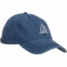 Baseball Caps Sailboat and Wave Embroidered Pigment Dyed Cap - Navy - CM126E5S1HP $24.48