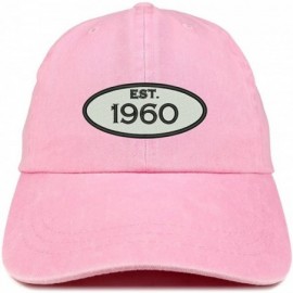 Baseball Caps Established 1960 Embroidered 60th Birthday Gift Pigment Dyed Washed Cotton Cap - Pink - CH180MWYIAC $32.35