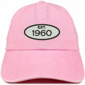 Baseball Caps Established 1960 Embroidered 60th Birthday Gift Pigment Dyed Washed Cotton Cap - Pink - CH180MWYIAC $20.83