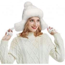 Skullies & Beanies Womens Knit Peruvian Beanie Hat Winter Warm Wool Crochet Tassel Peru Ski Hat Cap with Earflap Pom - White ...