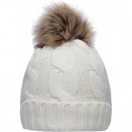 Skullies & Beanies Women's Winter Ribbed Knit Faux Fur Pompoms Chunky Lined Beanie Hats - A Twist White - CD184RQL342 $7.89