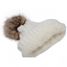 Skullies & Beanies Women's Winter Ribbed Knit Faux Fur Pompoms Chunky Lined Beanie Hats - A Twist White - CD184RQL342 $7.89