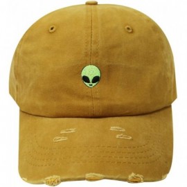 Baseball Caps Alien Small Embroidery Cotton Baseball Cap - Ripped Gold Qv440 - CO18DW4DR28 $9.35