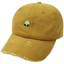 Baseball Caps Alien Small Embroidery Cotton Baseball Cap - Ripped Gold Qv440 - CO18DW4DR28 $9.35