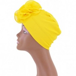 Skullies & Beanies Shiny Metallic Turban Cap Indian Pleated Headwrap Swami Hat Chemo Cap for Women - Yellow African Flower - ...