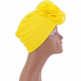 Skullies & Beanies Shiny Metallic Turban Cap Indian Pleated Headwrap Swami Hat Chemo Cap for Women - Yellow African Flower - ...