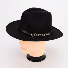 Fedoras Women or Men Woolen Felt Fedora Vintage Short Brim Crushable Jazz Hat - Black-chain Belt - C818MG7S98U $14.53