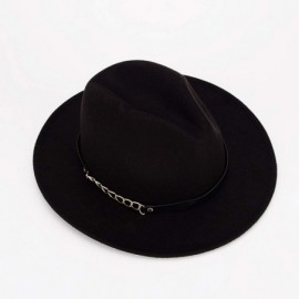 Fedoras Women or Men Woolen Felt Fedora Vintage Short Brim Crushable Jazz Hat - Black-chain Belt - C818MG7S98U $14.53