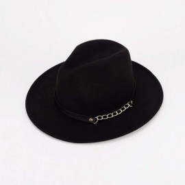Fedoras Women or Men Woolen Felt Fedora Vintage Short Brim Crushable Jazz Hat - Black-chain Belt - C818MG7S98U $14.53