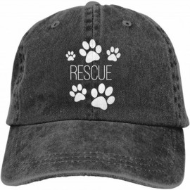 Baseball Caps Men's/Women's Adjustable Denim Fabric Baseball Caps Dog Paw Print Rescue Dad Hat - Black - CD18RX60G09 $12.01