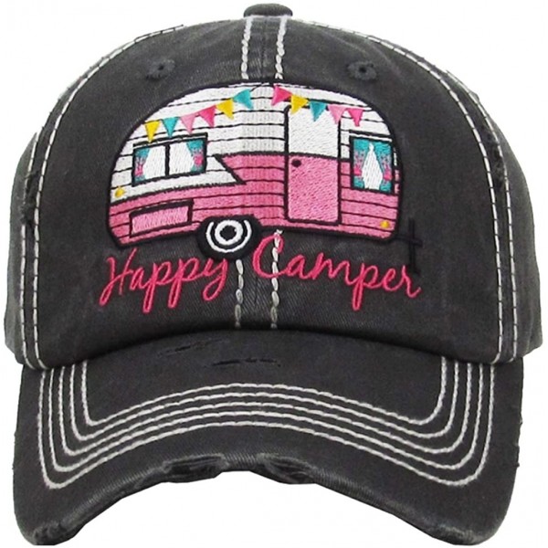 Baseball Caps Women's Happy Camper Washed Vintage Baseball Hat Cap - Grey - CE18G7QR84L $29.18