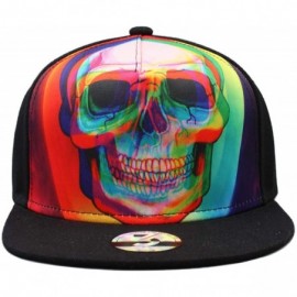 Baseball Caps Black American Skull Fitted Flat Brim Baseball Cap Snapback for Men Women Trucker Hat - Rainbow Skull - CR18IG3...