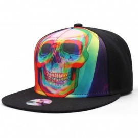 Baseball Caps Black American Skull Fitted Flat Brim Baseball Cap Snapback for Men Women Trucker Hat - Rainbow Skull - CR18IG3...