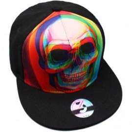 Baseball Caps Black American Skull Fitted Flat Brim Baseball Cap Snapback for Men Women Trucker Hat - Rainbow Skull - CR18IG3...